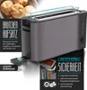 A toaster with a bread roll attachment and marketing text highlighting features. Produktbild-Vorschau