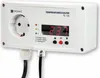 A white electronic device with a digital display and a power outlet. Produktbild-Vorschau