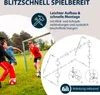 Children playing soccer in a backyard with a soccer goal. Produktbild-Vorschau