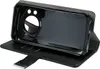 A black flip-style phone case is shown open, displaying the interior slots and the phone holder. Náhled obrázku produktu