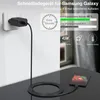 A Samsung Galaxy phone is being charged by a 45W USB-C charger plugged into a wall socket. The image also includes marketing graphics highlighting charging speed and features. Produktbild-Vorschau