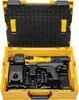 A yellow plastic case with black foam lining, containing a black and yellow power tool and its charger. Produktbild-Vorschau