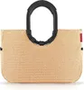 A studio shot of a woven tote bag with black handles. Produktbild-Vorschau