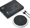 A wireless charger and its packaging are displayed on a white background. Produktbild-Vorschau