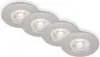 Four silver recessed LED lights are arranged diagonally on a white background. Produktbild-Vorschau