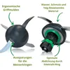 Two close-up views of a kitchen appliance part, likely a blade assembly, with German text labels pointing out features. Produktbild-Vorschau