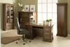 A home office setup with a wooden desk, chair, and cabinets. Produktbild-Vorschau