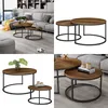 A collage of images showing a set of nesting coffee tables with a wood-grain top and black metal legs, displayed in different settings and angles. Anteprima dell’immagine prodotto
