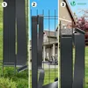 A three-panel image showing how to install black PVC privacy strips on a wire fence. Produktbild-Vorschau