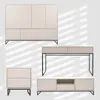 A collection of modern furniture pieces, including a cabinet, a console table, a nightstand, and a media console, displayed against a white background with shadow effects. Produktbild-Vorschau