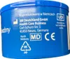 The image shows the side of a blue cylindrical container with product information printed on it. Produktbild-Vorschau