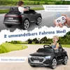 A collage of images showing a black Audi SQ8 electric ride-on car for children, with one image featuring a child driving and another showing a remote control. Produktbild-Vorschau