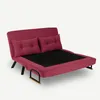A red sofa bed with two square pillows is shown against a white background. Náhled obrázku produktu