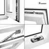 A collage of four close-up images showing the details of a white window frame and its hardware. Anteprima dell’immagine prodotto