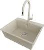 A beige kitchen sink with a beige faucet, shown from a slightly elevated diagonal angle against a white background. Produktbild-Vorschau