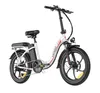 A white electric bicycle with black tires and seat, shown against a white background. Produktbild-Vorschau