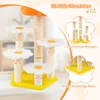 A cat tree with flower-shaped platforms and scratching posts, with dimensions and features highlighted. Podgląd zdjęcia produktu