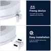 A split image showing close-ups of a white toilet seat riser and marketing text. Anteprima dell’immagine prodotto
