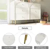 A white dresser with gold legs is shown, with close-up details of its drawers and legs. Anteprima dell’immagine prodotto