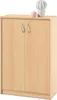 A light wood cabinet with two doors and silver handles, topped with a decorative potted plant and a small pink sphere. Produktbild-Vorschau