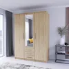 Drehtürenschrank dreitürig in Sonoma Eiche/Sonoma
Breite:	150 cm
Höhe: 207 cm	
Tiefe: 557/61 cm Produktbild-Vorschau