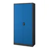 A blue metal cabinet with a gray frame and a lock on the front. Produktbild-Vorschau