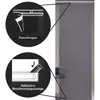 Close-up diagrams illustrating how to attach a panel curtain, with a larger image of the curtain itself. Produktbild-Vorschau