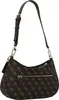 A studio shot of a brown GUESS shoulder bag with a repeating logo pattern. Náhľad obrázku produktu