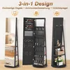 A collage of images showing a black jewelry cabinet with a mirror, displaying its different features and configurations. Produktbild-Vorschau