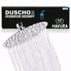 A shower head with water spraying from it, shown in front of a product box. Produktbild-Vorschau