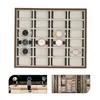 A watch organizer box with multiple compartments, some of which contain watches. Below the main image are two smaller images: one showing watches on display stands, and another showing a walk-in closet. Podgląd zdjęcia produktu