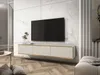 A modern living room with a wall-mounted TV cabinet and a large television. Produktbild-Vorschau