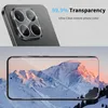A split image showing a close-up of a phone camera lens protector and a phone screen displaying a mountain landscape. Produktbild-Vorschau