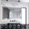A modern bathroom with a large LED mirror above a sink. Produktbild-Vorschau