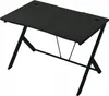 A black computer gaming desk with a textured surface and black metal legs, shown from a slightly elevated angle against a white background. Podgląd zdjęcia produktu