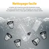 Several parts of a food processor are shown submerged in water, with text overlay describing easy cleaning. Produktbild-Vorschau