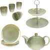10tlg Teeset Scones Grün Etagere Kanne Becher Teller Produktbild-Vorschau 4