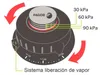 A diagram showing the control knob of a Fagor pressure cooker, illustrating pressure settings and steam release. Podgląd zdjęcia produktu