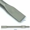 A close-up and full view of a metal chisel with dimensions indicated. Produktbild-Vorschau