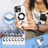 A person holding a phone case, with multiple phone cases displayed below, and a graphic illustrating drop protection. Produktbild-Vorschau