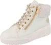 A white high-top sneaker with a platform sole and fur trim. Produktbild-Vorschau