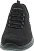 A close-up, front-facing view of a black Skechers sneaker. Voir les images du produit