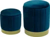Two teal velvet ottomans with gold bases are shown against a white background. Náhľad obrázku produktu