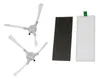 A set of replacement parts for a robot vacuum cleaner, including side brushes and filters, laid out on a white background. Produktbild-Vorschau
