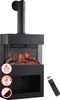 A black electric fireplace with a chimney pipe and a remote control. Anteprima dell’immagine prodotto