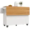 A white kitchen cart with a wooden drop-leaf countertop and a towel hanging from the side. Produktbild-Vorschau