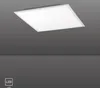 A white LED panel light is shown mounted on a gray ceiling. Produktbild-Vorschau