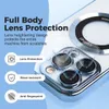 Close-up of a smartphone camera lens protector with marketing text and icons. Produktbild-Vorschau