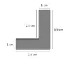 An L-shaped object with dimensions indicated by text labels. Produktbild-Vorschau