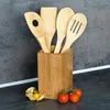 Relaxdays set van 5 bamboe kooklepels, elk 30 cm, inclusief Productafbeelding-voorbeeld 2